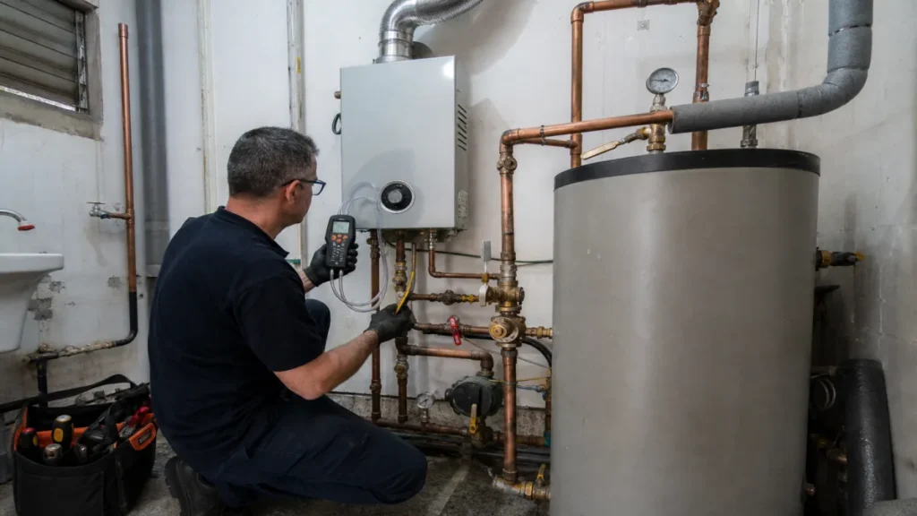 Manutenção De Aquecedores Em São Paulo 8 manutenção predial de aquecedor: Técnico realiza manutenção em aquecedor, verificando conexões e equipamentos em.