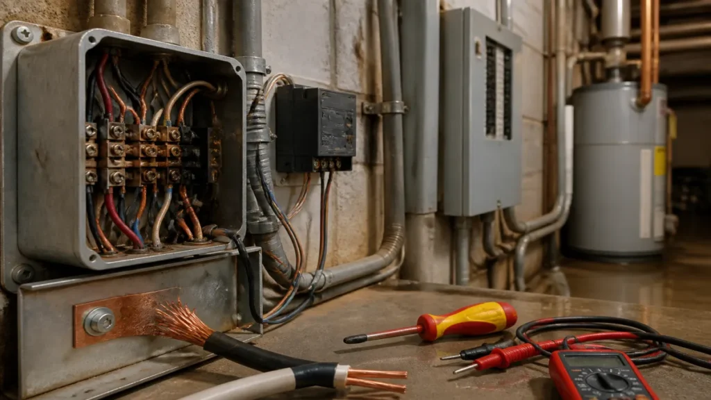 Detalhe prático de quando a infraestrutura do prédio precisa entrar no serviço aplicado a manutenção predial de aquecedor.